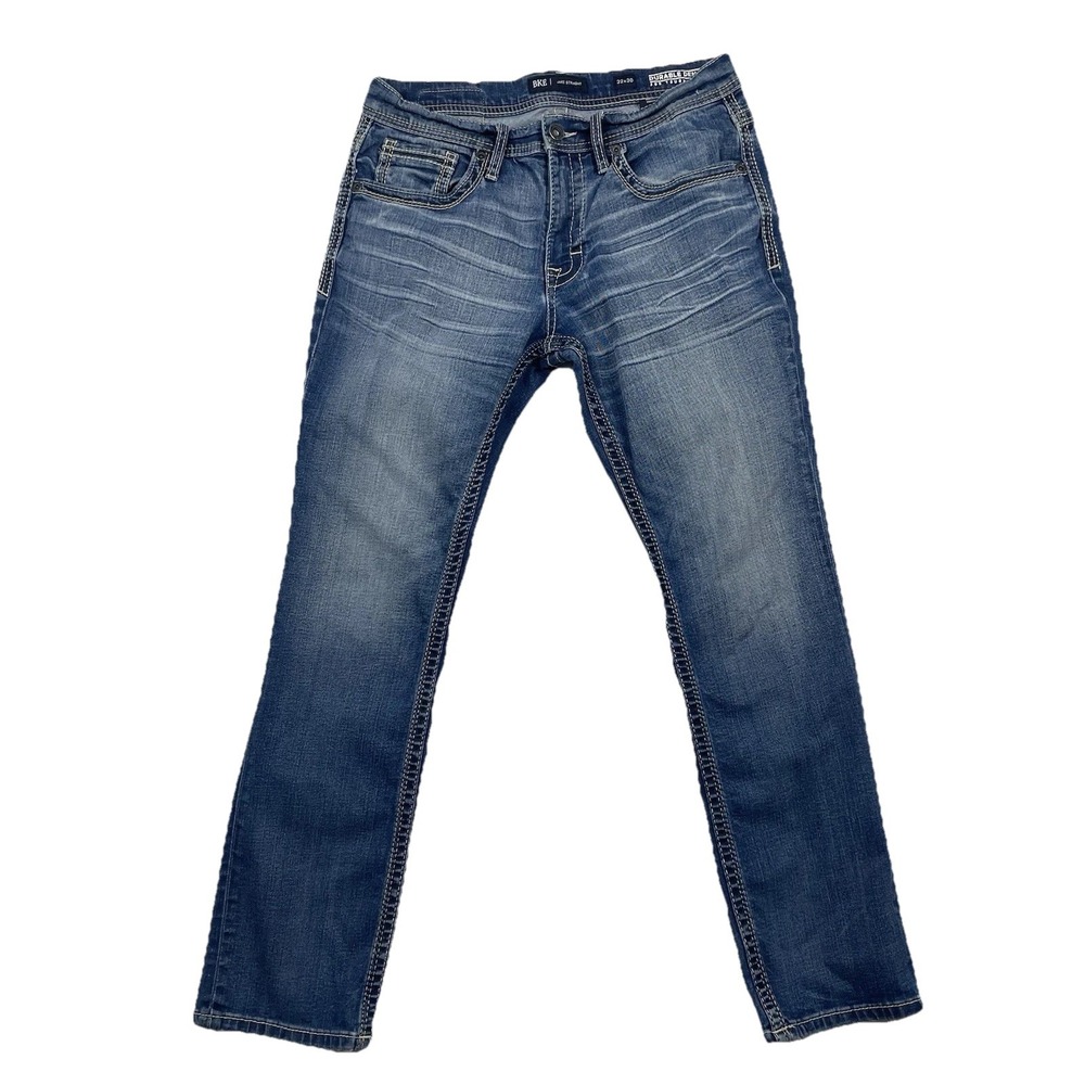 BKE Buckle Jake Straight Leg Jeans Mens 32x30 Stretch Medium Wash Thick Stitch